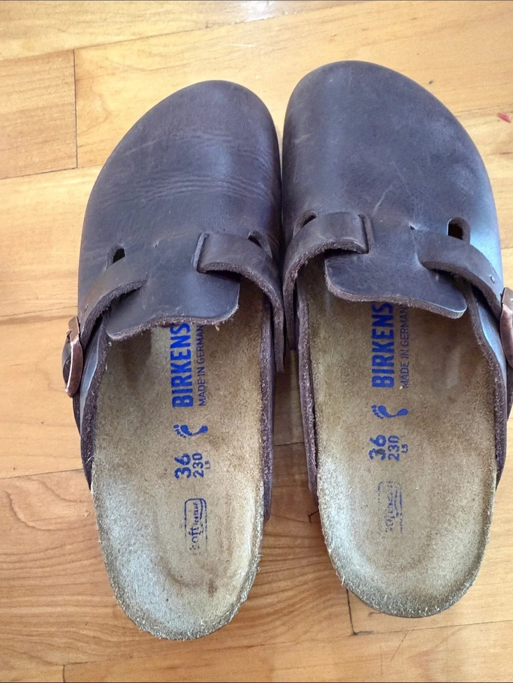 Birkenstock Boston  Dark Brown Leather Slip-On Clogs with Buckle